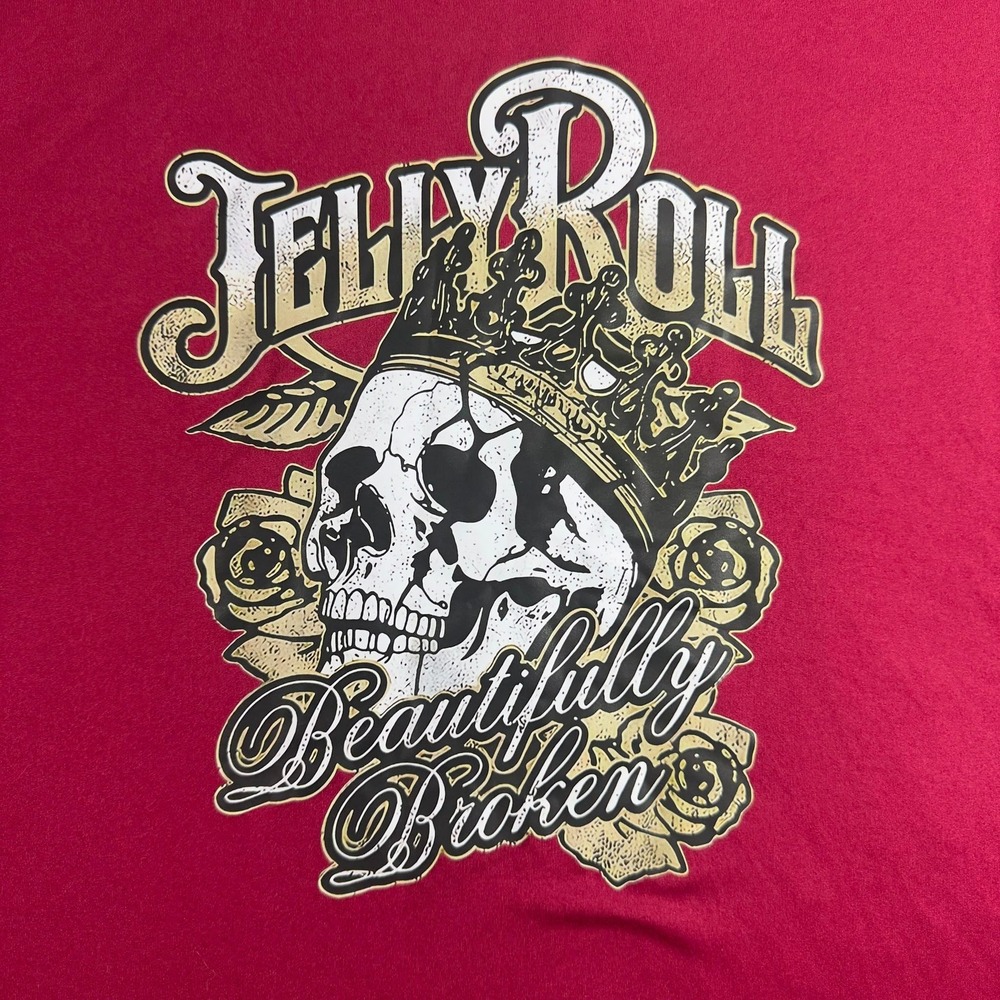 Jelly Roll Beautifully Broken Skull Graphic T-Shirt Mens XXL Maroon Red Crown